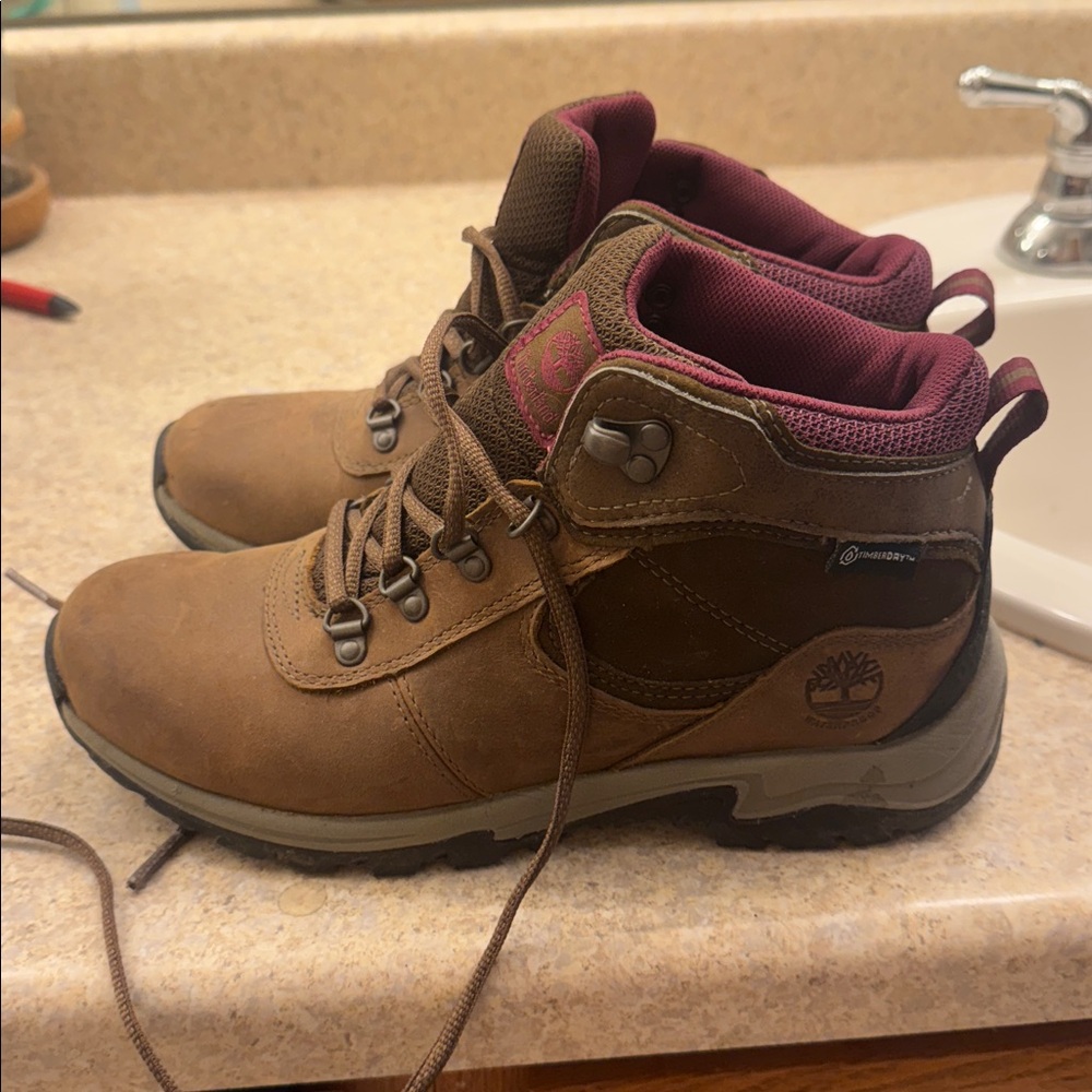 Waterproof Timberland Brown and Maroon Outdoor Boots